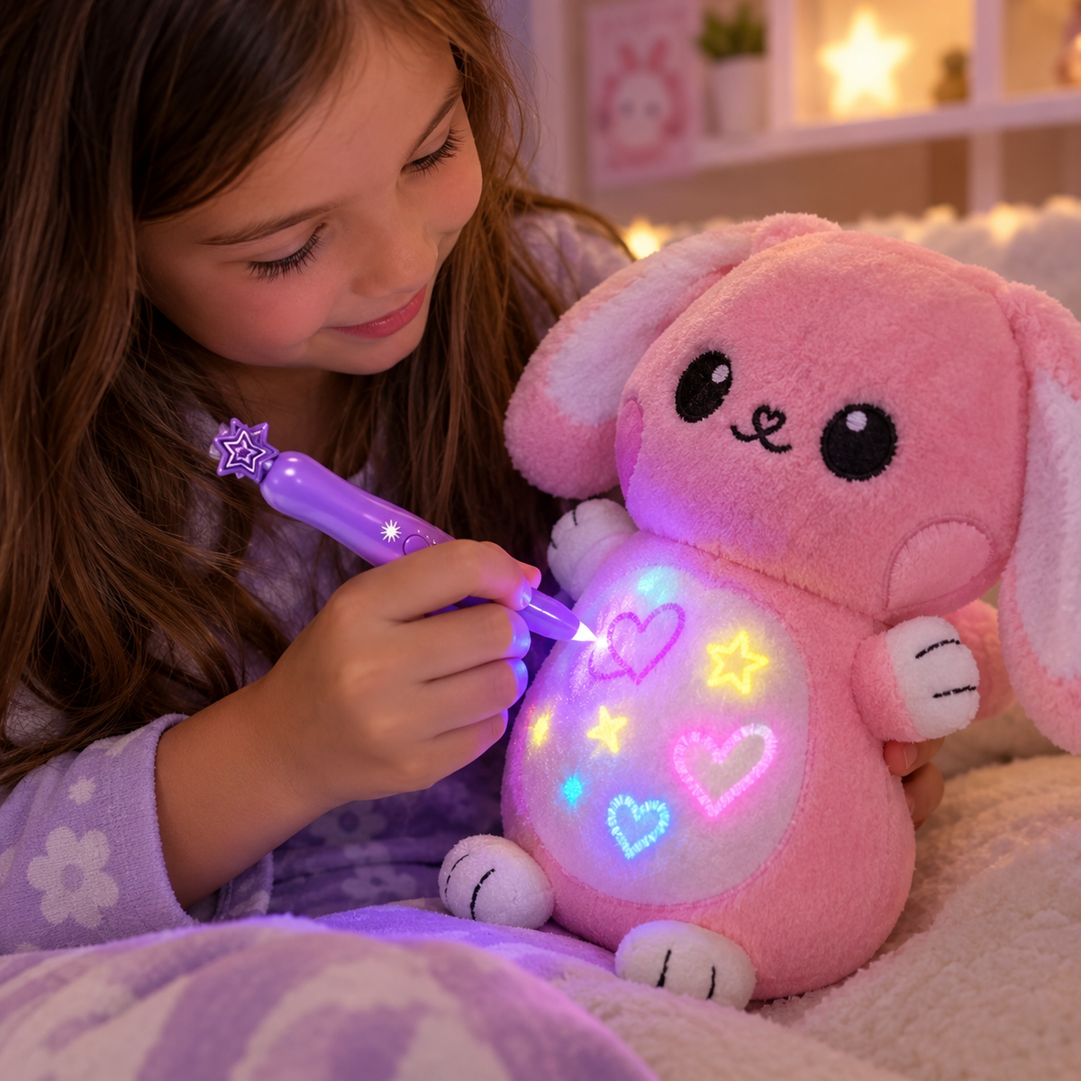 🎁 ¡El peluche que convierte cada dibujo en magia! 🎨 Dibuja con su lápiz especial, ilumina tus creaciones y regala a tu peque una experiencia que no encontrará en un peluche cualquiera. 🐰✨